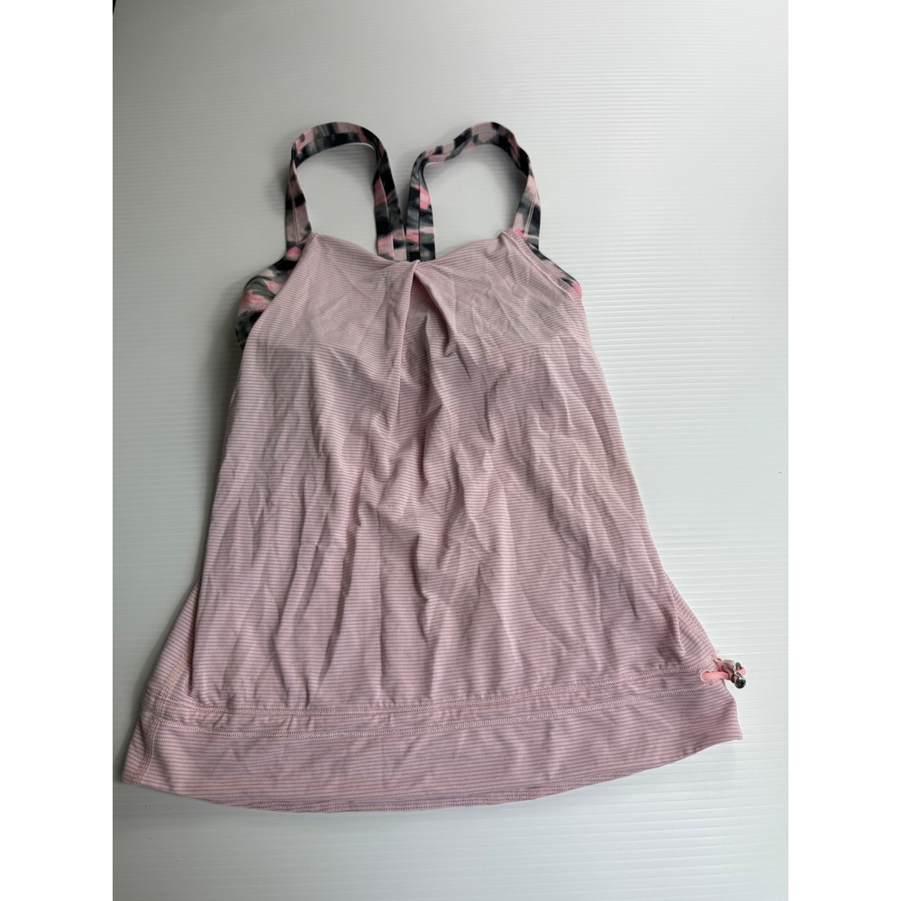 Lululemon Tank Top Pink Striped Built In Bra Athletic Workout Top Size 4